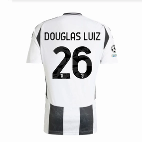 adidas Juventus Authentic Douglas Luiz Home Jersey w/ Champions League   Copa Italia Patches 24/25 (White/Black)