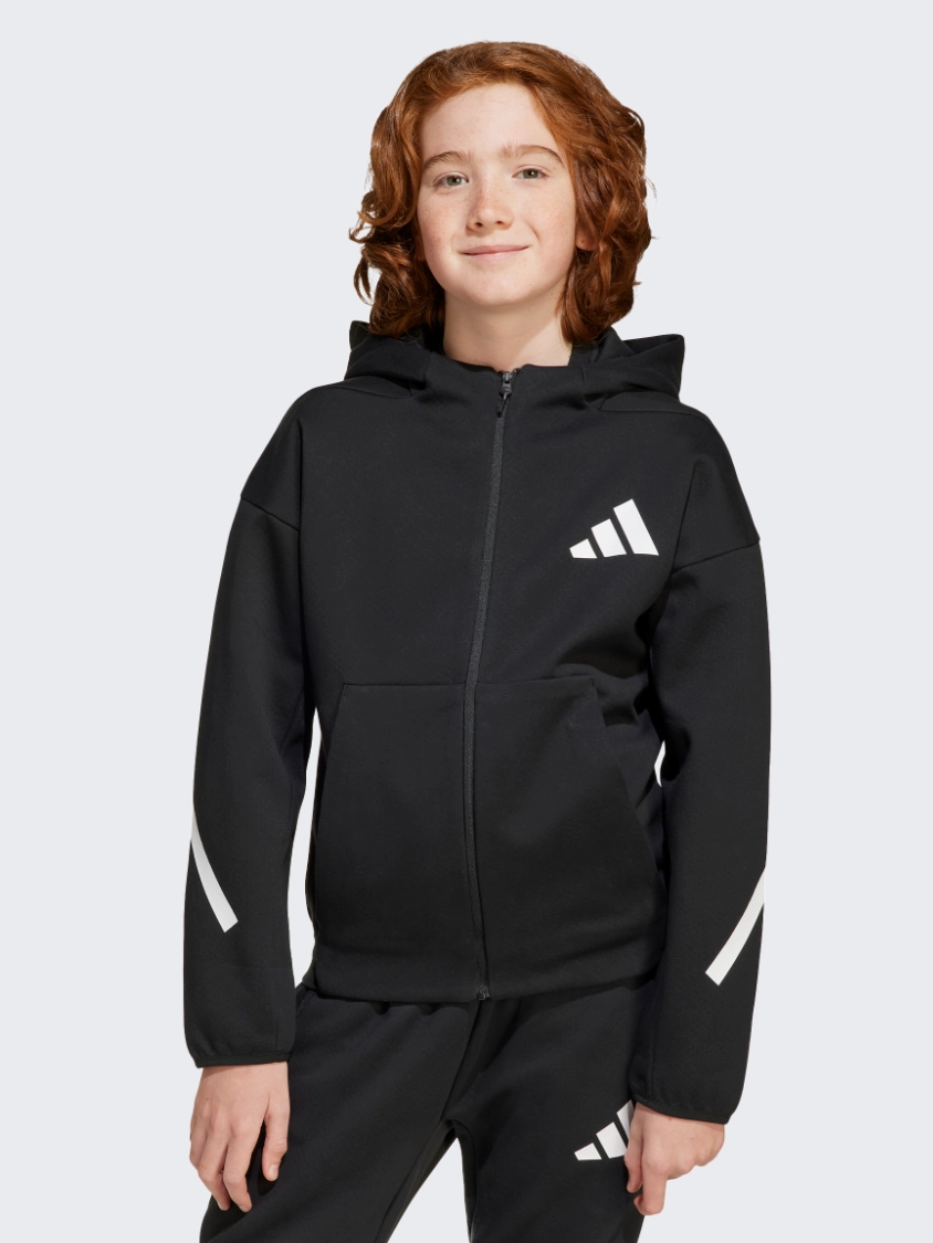 Adidas Z N E Full Zip Kids-Unisex Sportswear Hoody Black/White